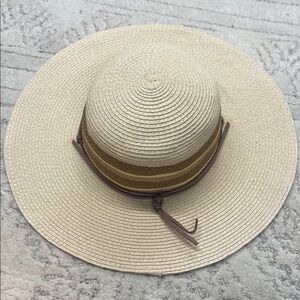 Hat Stuff Wide Brim Straw Hat with Brown Band